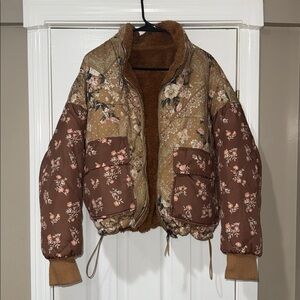 American Eagle Floral Patchwork Puffer Jacket